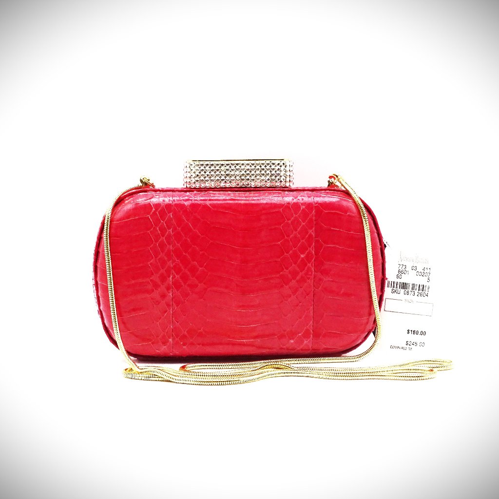 Franchi For Neiman Marcus Josefine Red Snake Leather Clutch Crossbody Purse